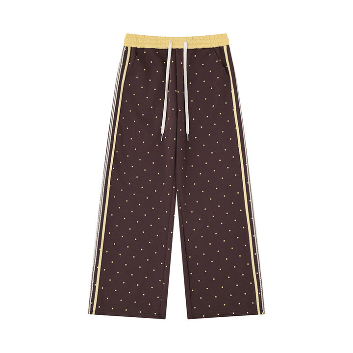 Women's Wide Relaxed Lounge Pants in Palazzo Cut with Comfort Waistband, Drawstring and Side Contrast Stripes Mune Fashion