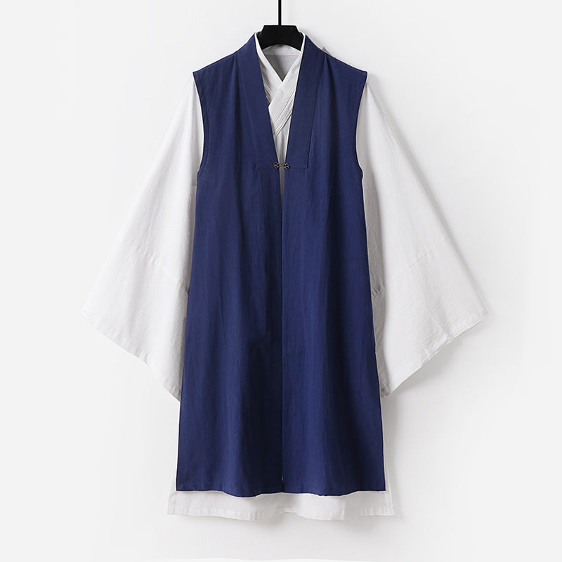 Men's Sleeveless Hanfu Vest with Open Front Cut and Decorative Toggle Closure Mune Fashion