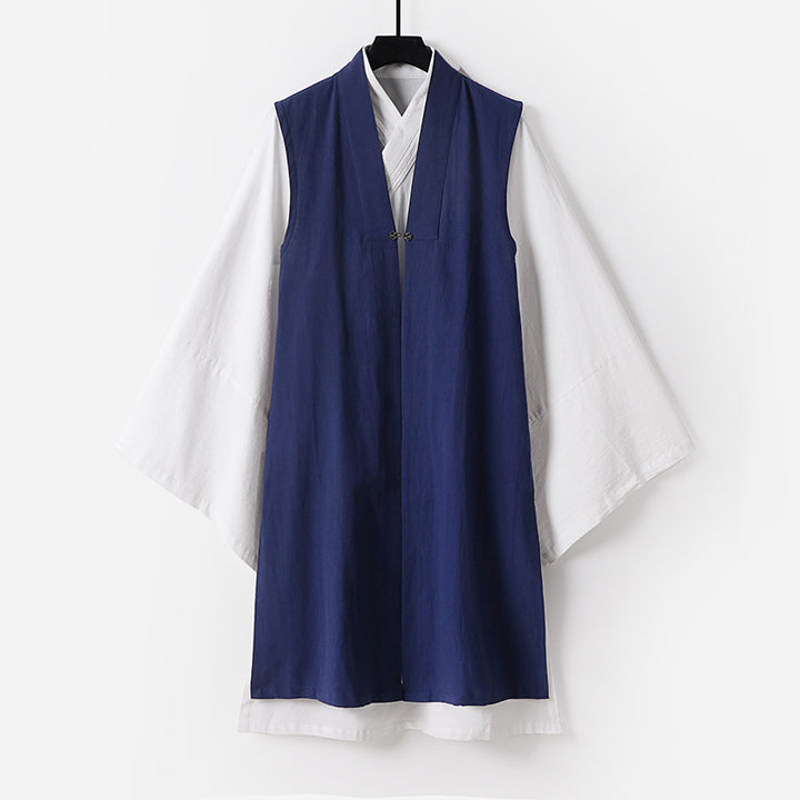 Men's Sleeveless Hanfu Vest with Open Front Cut and Decorative Toggle Closure Mune Fashion