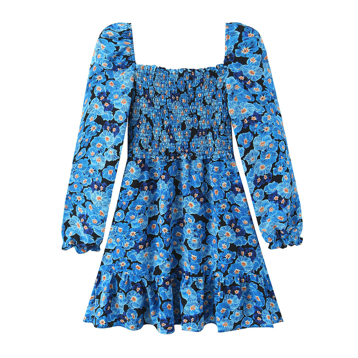 Women Short Dress with Off-Shoulder Neckline, Smocked Bodice and Ruffled Skirt Mune Fashion