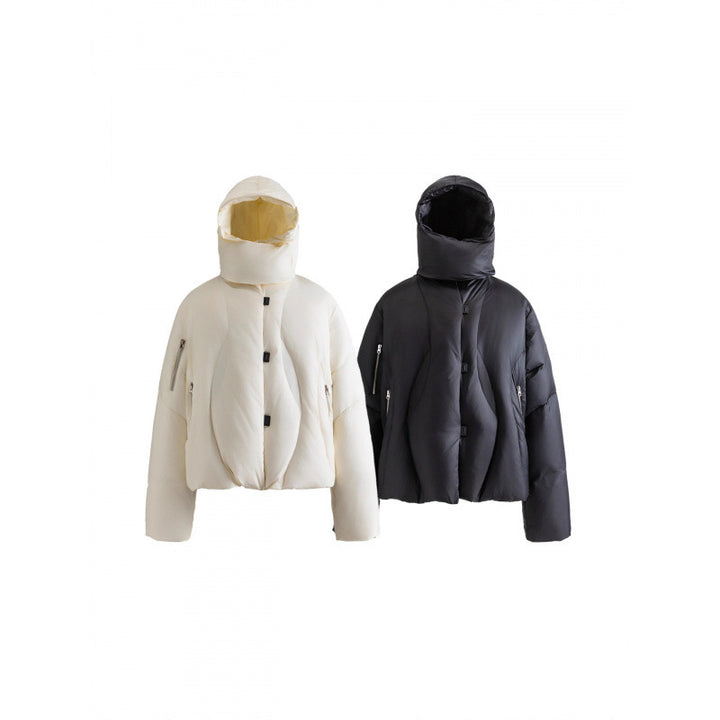 Unisex Short-cut quilted jacket with high collar, hood and zippers Mune Fashion