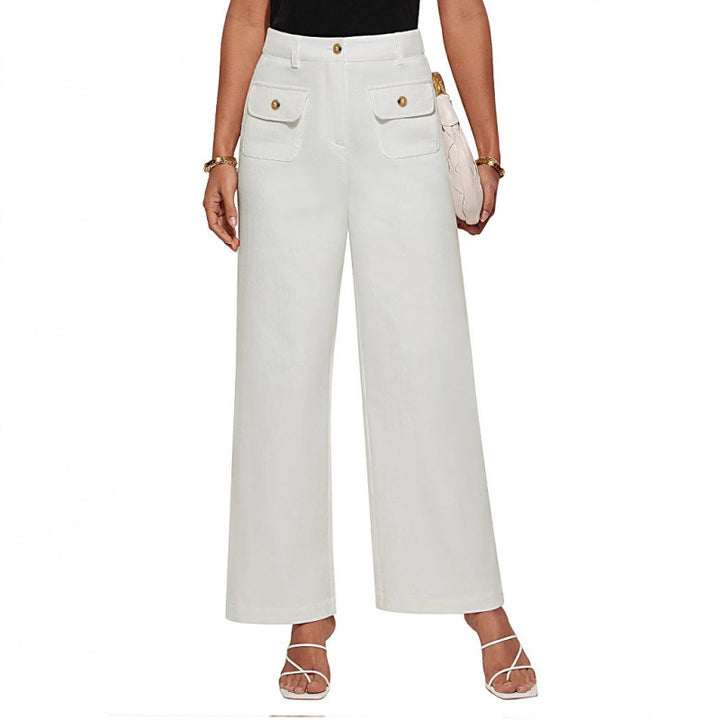 Women High-Waist Palazzo Pants with Flap Button Pockets Mune Fashion