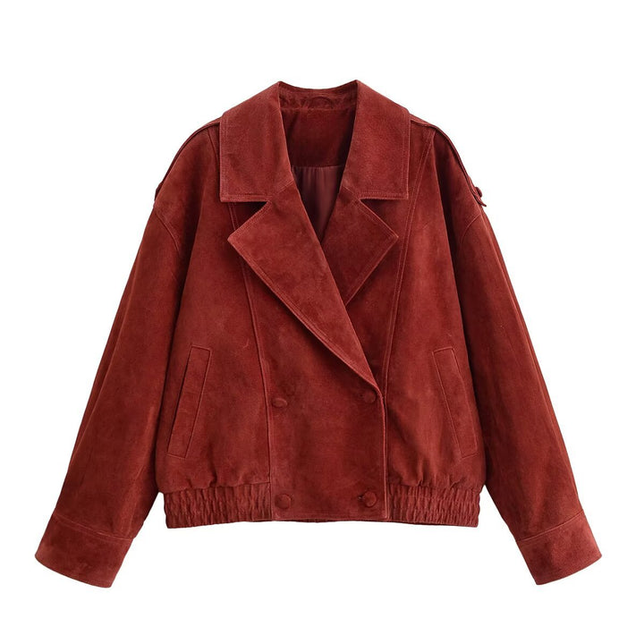 Women's short jacket made of suede in an oversized cut with a double-breasted button placket Mune Fashion