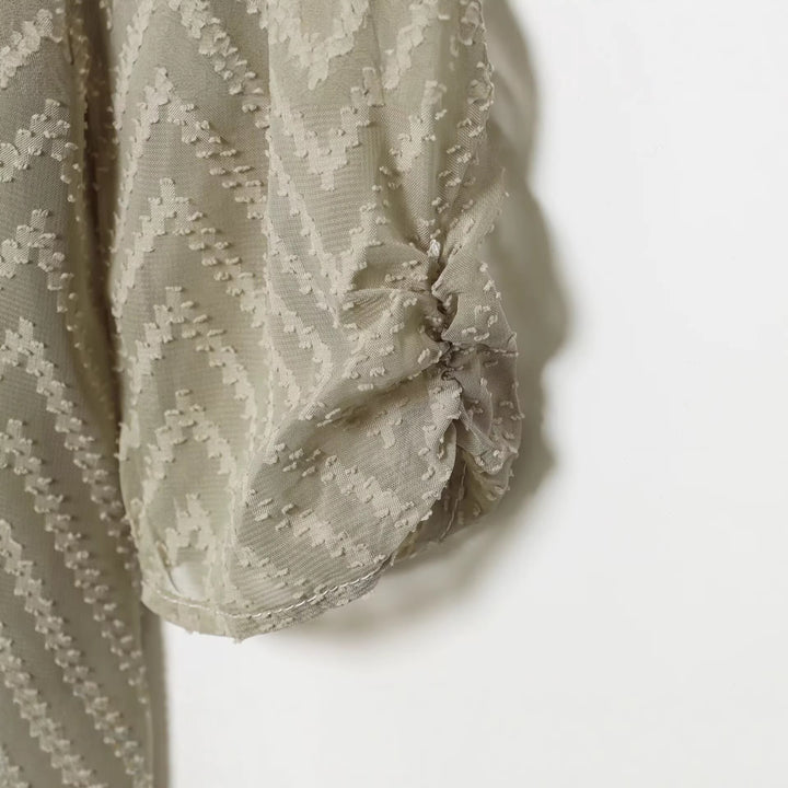 Women V-Neck Mini Dress with Jacquard Texture and Ruffled Waist Mune Fashion