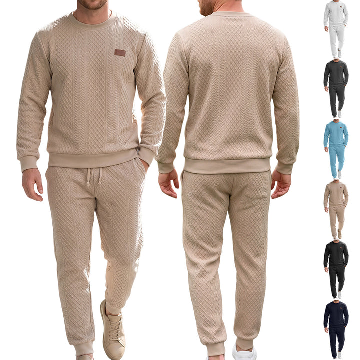 Men's Structured Knit Tracksuit with Round Neck and Drawstring Mune Fashion