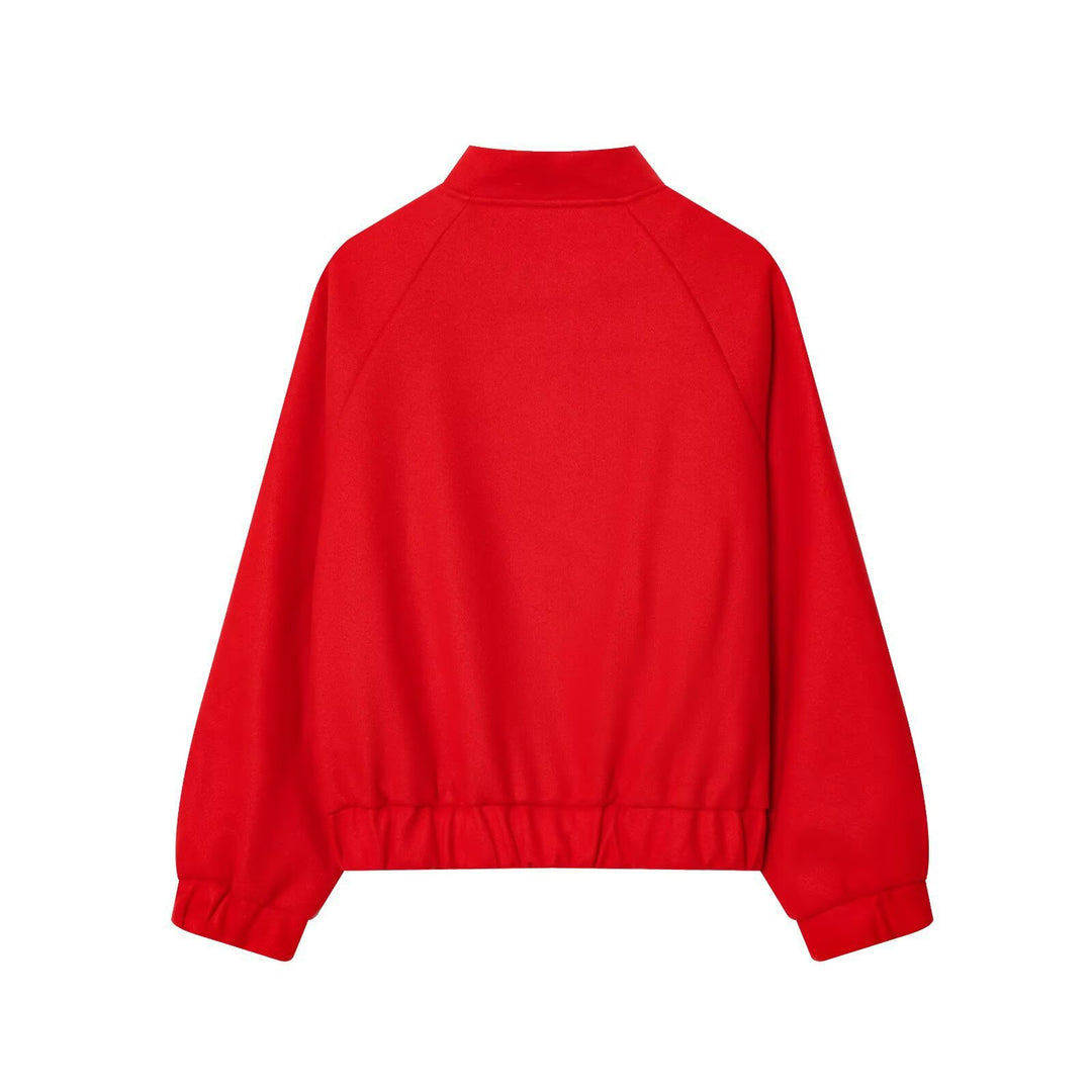 Women Oversized Wool Blend Bomber Jacket with Raglan Sleeves and Drawstring Hem Mune Fashion