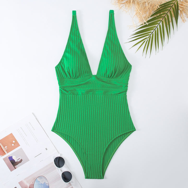 Women One-Piece Swimsuit with Figure-Hugging Design and Deep V-Neck Mune Fashion