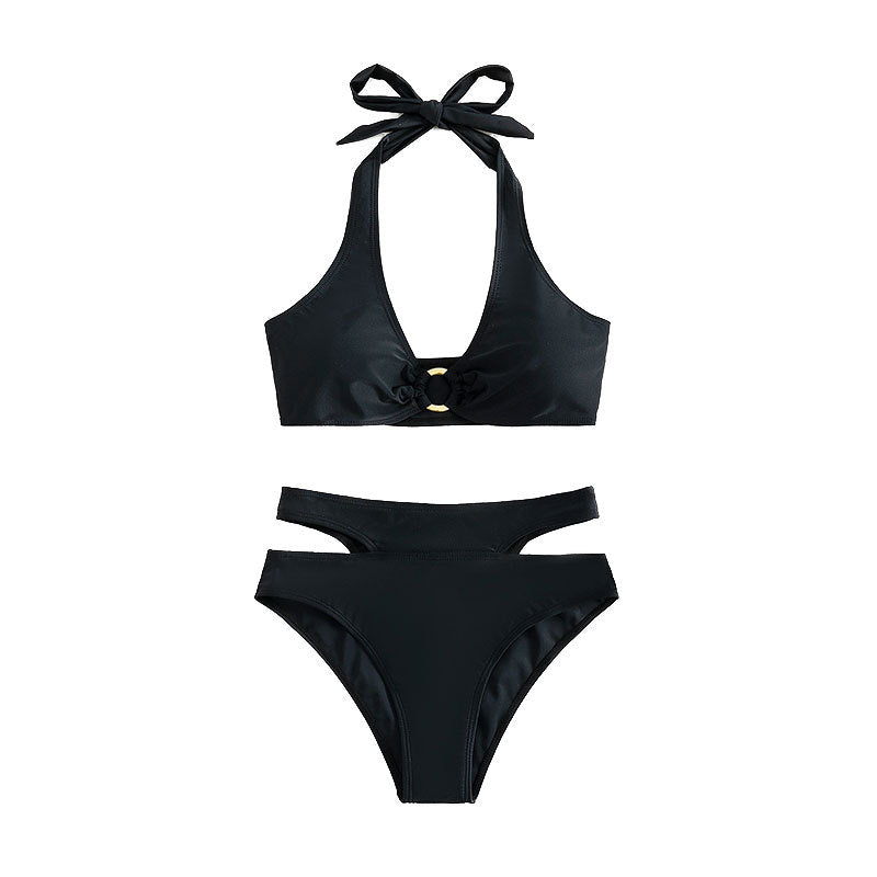 Women's High-Waisted Bikini with Cut-Out Details and Elegant Ring Mune Fashion