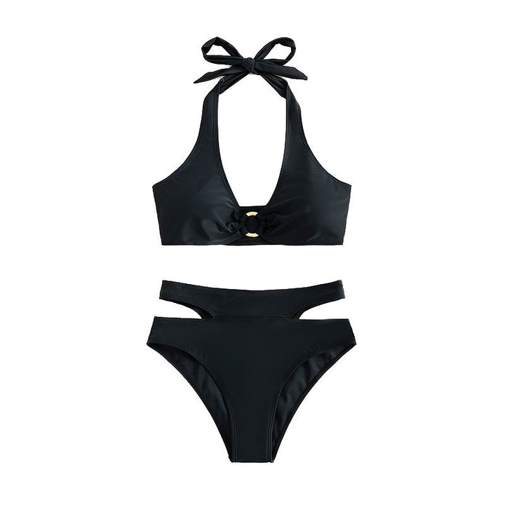 Women's High-Waisted Bikini with Cut-Out Details and Elegant Ring Mune Fashion