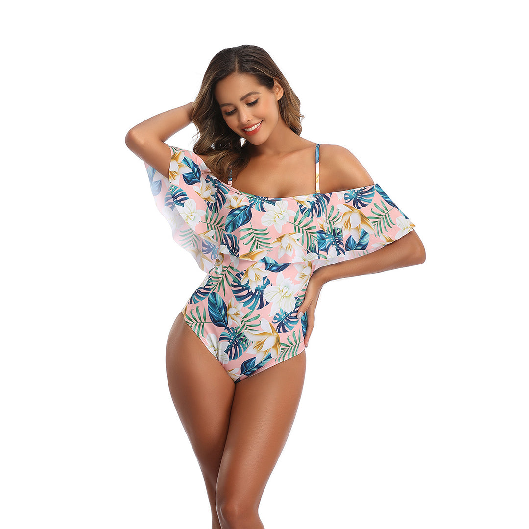 Women's One-Piece Swimsuit with Ruffle Details and Floral Pattern Mune Fashion