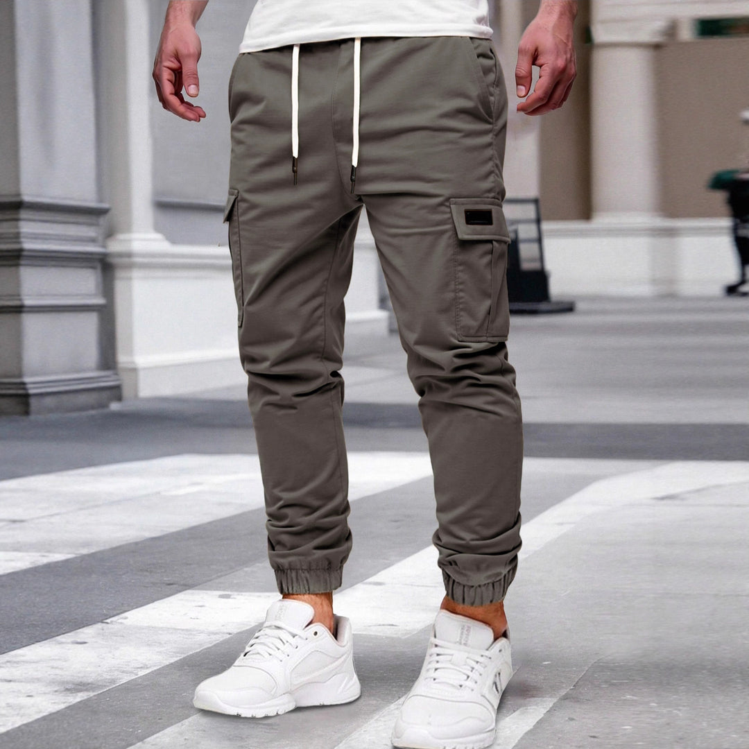 Men's Nan Tapered Leisure Cargo Pants with Flap Pockets, Drawstring Waist and Elastic Leg Openings Mune Fashion