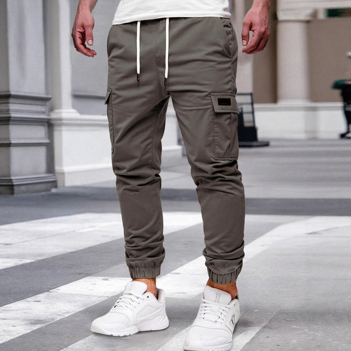 Men's Nan Tapered Leisure Cargo Pants with Flap Pockets, Drawstring Waist and Elastic Leg Openings Mune Fashion