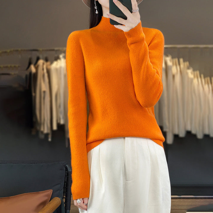 Women's Premium Fine Knit Mock Neck Sweater with Extra Long Sleeve Cuffs and Fine Ribbed Texture Mune Fashion