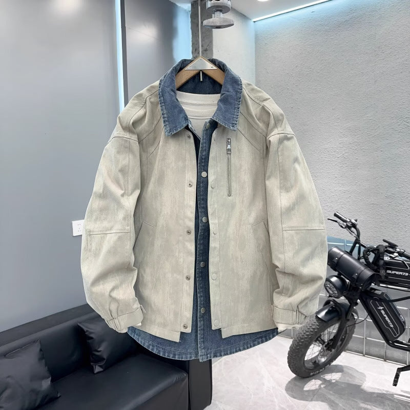 Men's Overshirt Jacket with Denim Interior Panel and Zippered Chest Pocket Mune Fashion