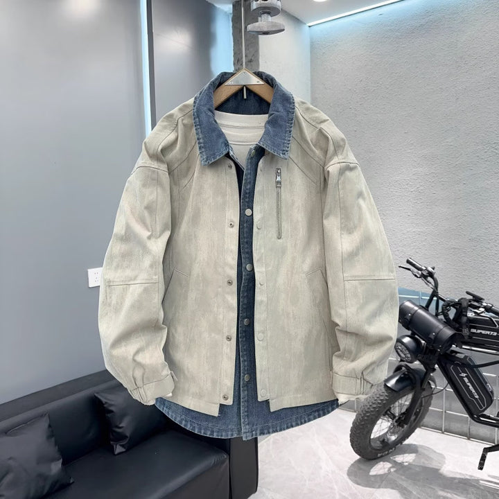 Men's Overshirt Jacket with Denim Interior Panel and Zippered Chest Pocket Mune Fashion