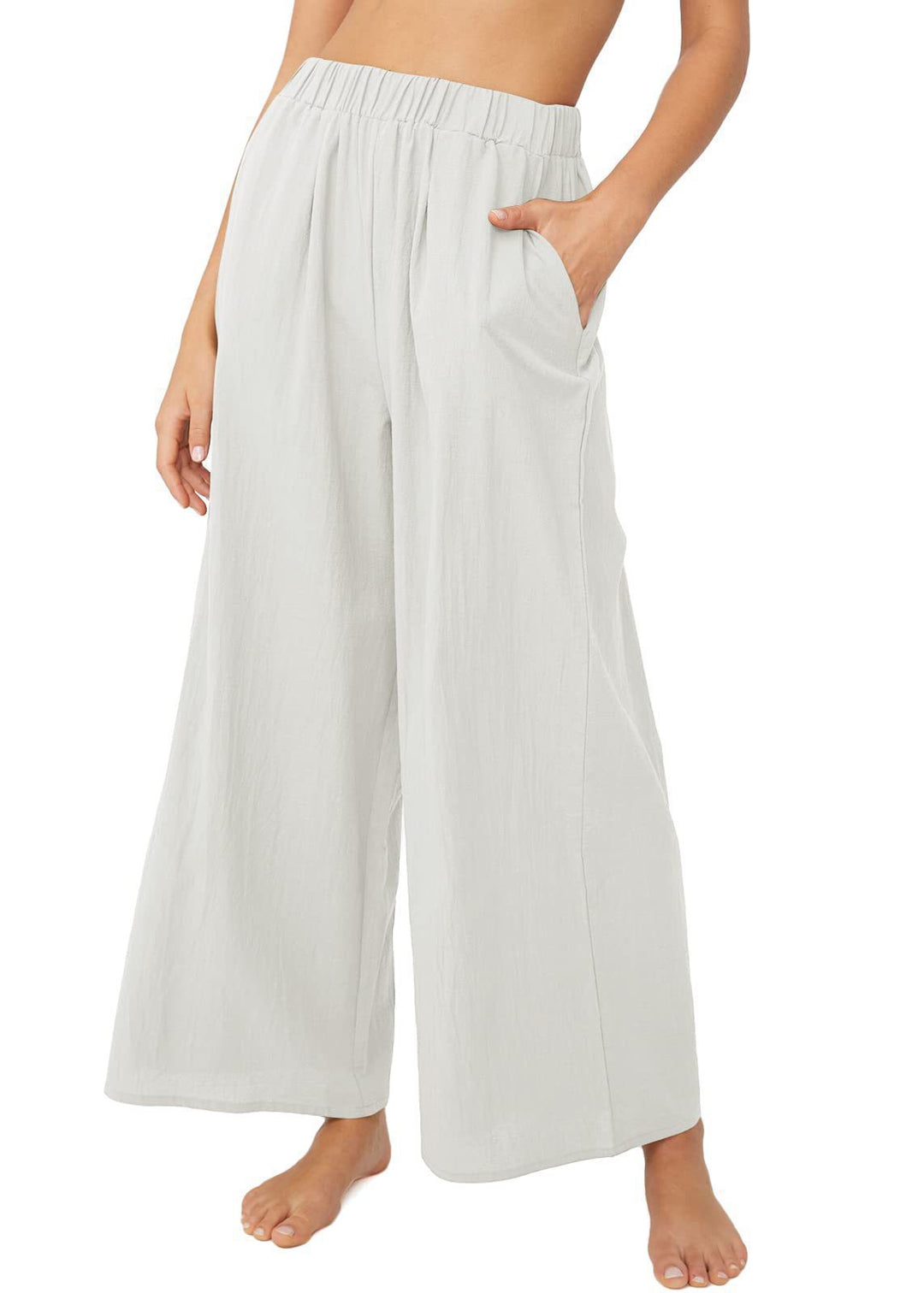 Women Lightweight Palazzo Pants with Wide Leg, Elastic Waistband and Side Pockets Mune Fashion