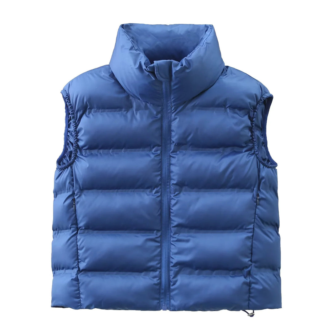 Ladies nan quilted thermal vest with high stand-up collar, side zip pockets, and adjustable hem Mune Fashion