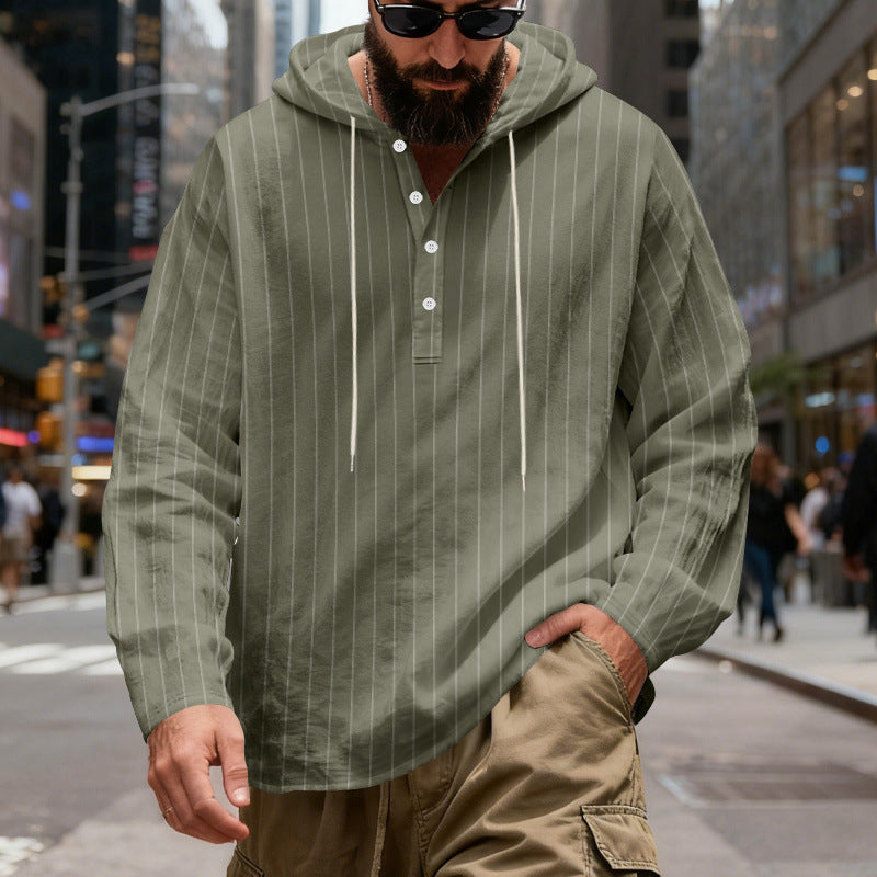 Men's hooded shirt with button placket and pinstripes Mune Fashion
