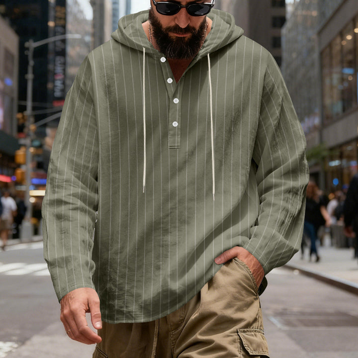 Men's hooded shirt with button placket and pinstripes Mune Fashion