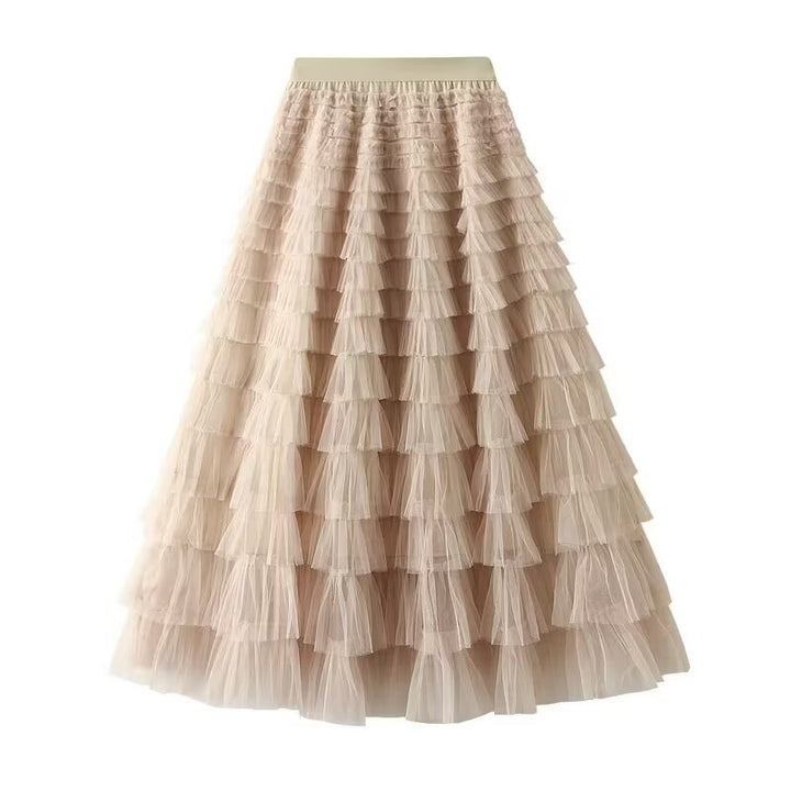 Women's layered tulle midi skirt with elastic waistband and ruffles Mune Fashion