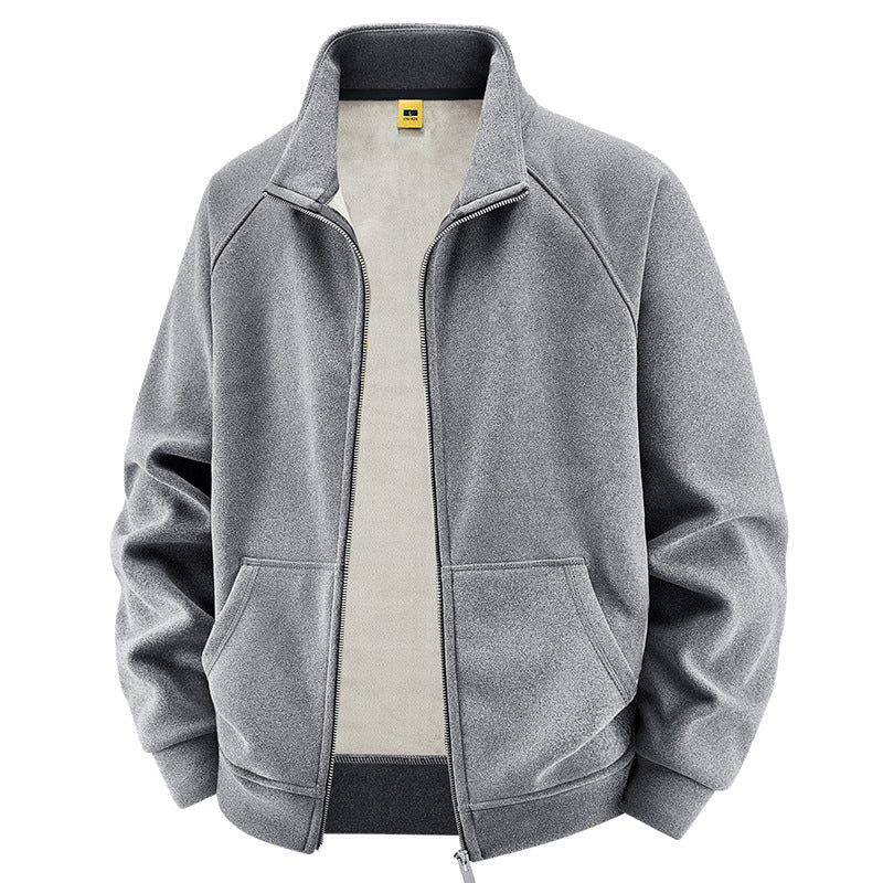 Men's Insulated Plush Lined Sweat Jacket with Stand-Up Collar and Concealed Inner Pockets Mune Fashion