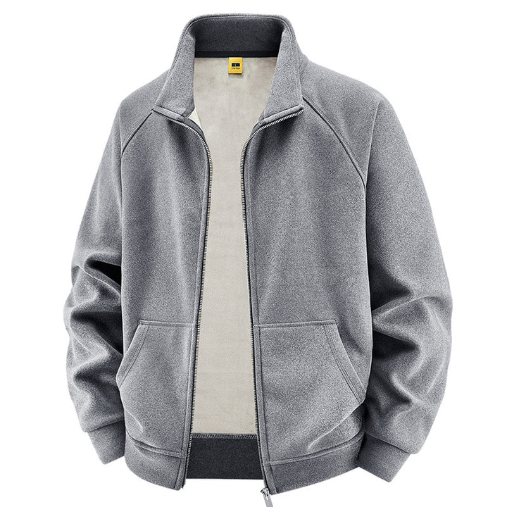 Men's Insulated Plush Lined Sweat Jacket with Stand-Up Collar and Concealed Inner Pockets Mune Fashion