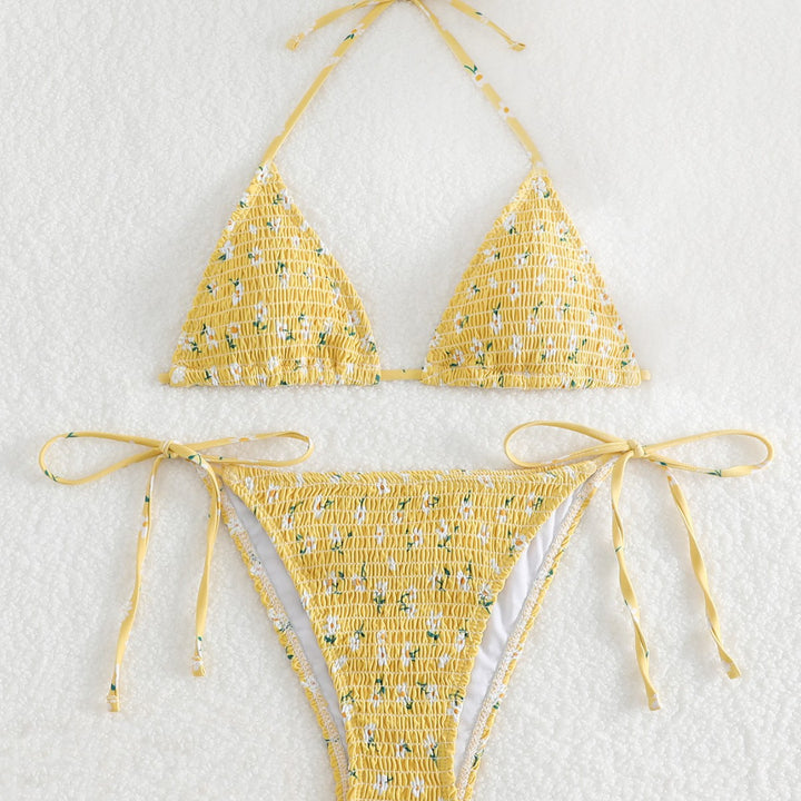 Women's triangle bikini set with floral pattern and high-quality tie bands Mune Fashion