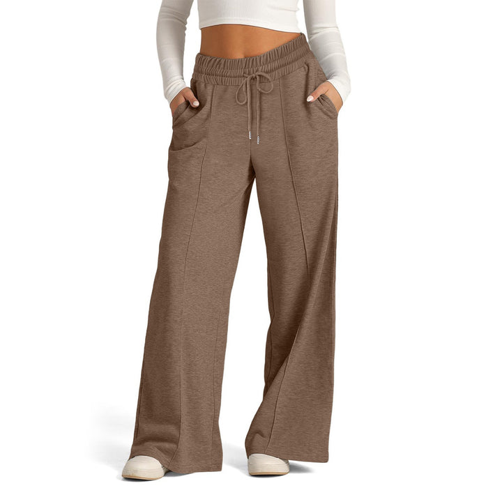 Women's High-Rise Wide-Leg Drawstring Lounge Pants with Side Pockets and Front Seam Mune Fashion