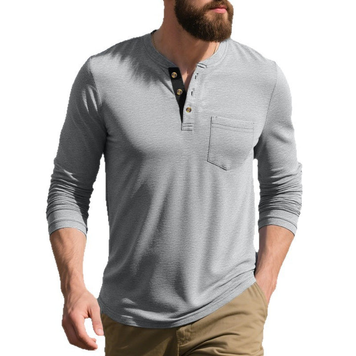 Men's narrow cut Henley shirt with breast pocket and contrasting button placket Mune Fashion