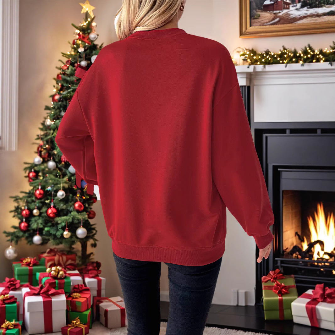 Women's Christmas sweatshirt pullover with heart appliqué and side bows Mune Fashion