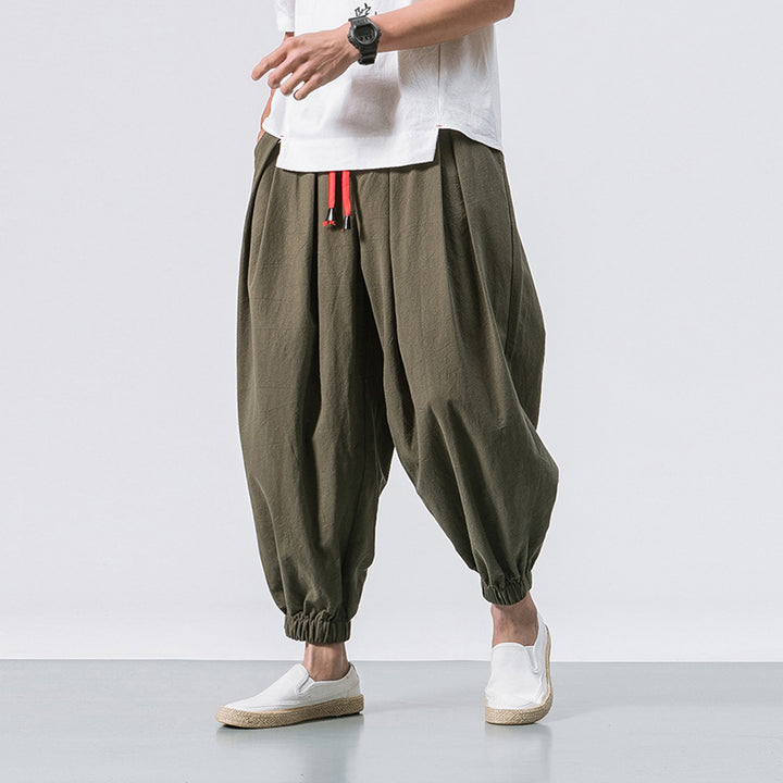 Men's casual linen jogger pants with drawstring, textured surface, and elastic cuffs Mune Fashion