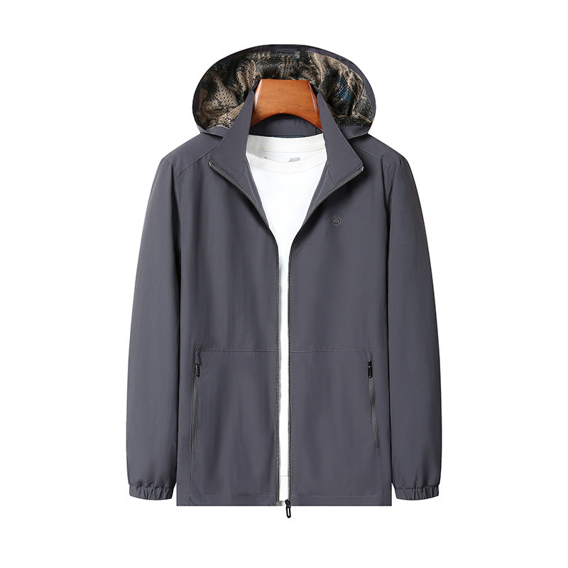 Men's Lightweight Wind and Water Resistant Hoodie Jacket with Camouflage Lining Mune Fashion