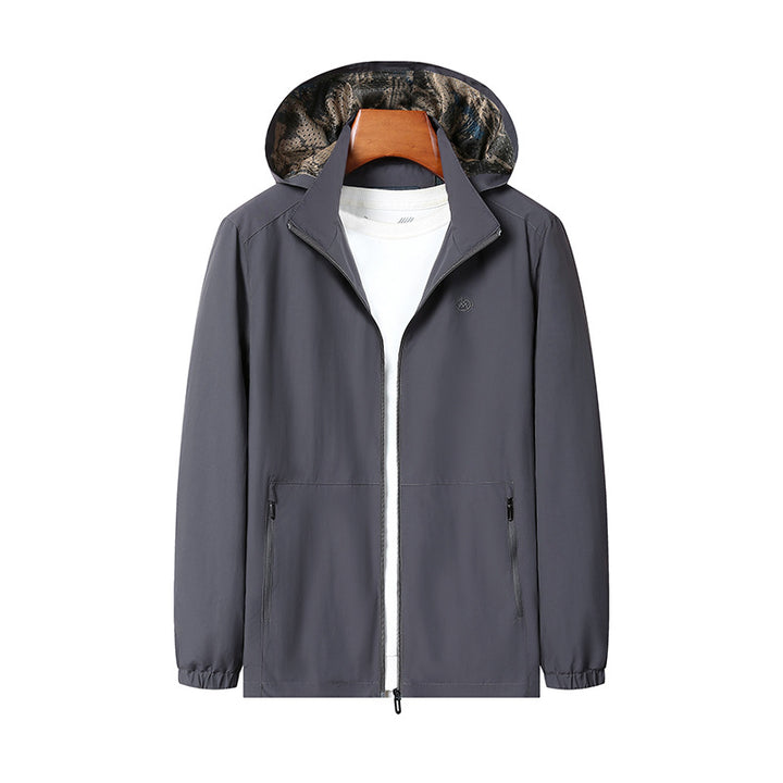 Men's Lightweight Hooded Shell Jacket with Water-Repellent Microfiber and Concealed Zipper Pockets Mune Fashion