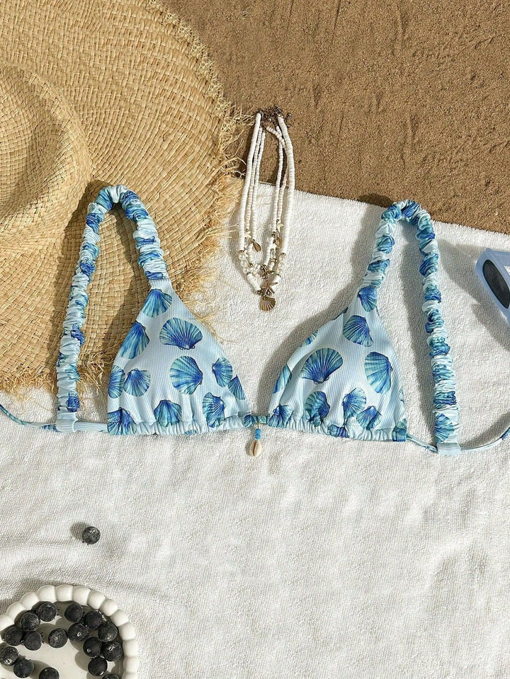 Women's Triangle Bikini with Cheerful Leaf Pattern Mune Fashion