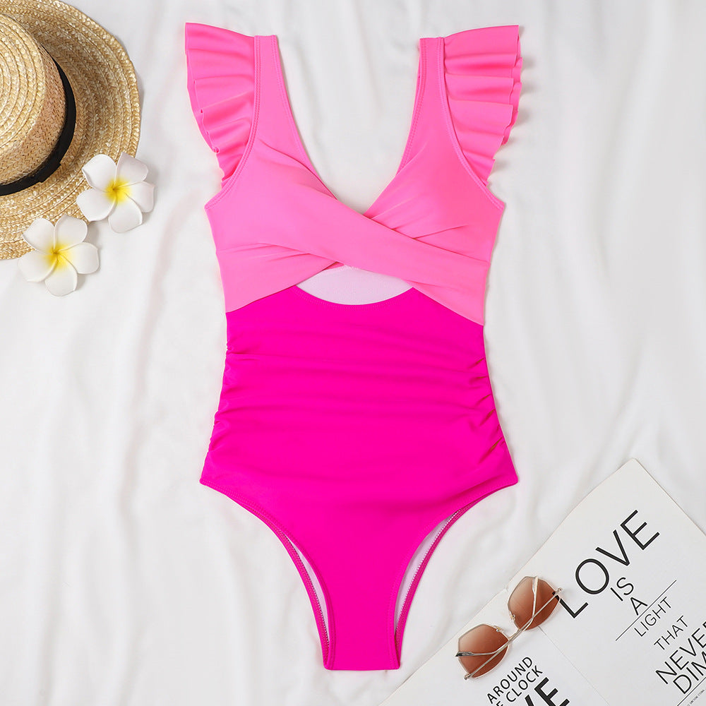 Women's one-piece swimsuit with modern cut and sophisticated ruffle details Mune Fashion