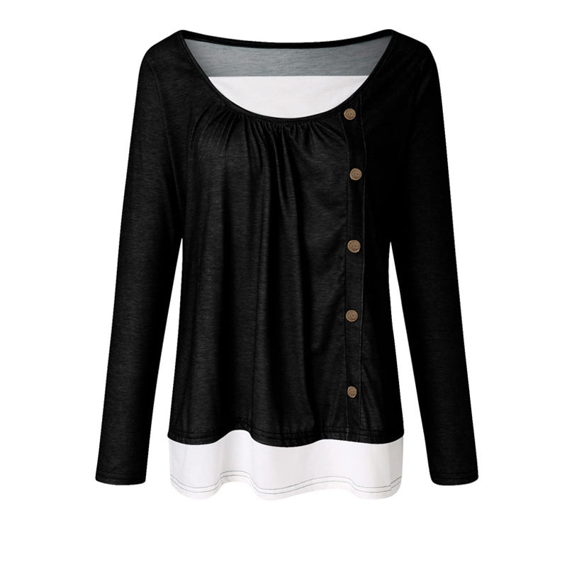 Women Long Sleeve Tunic with Decorative Button Placket and Layered Look Mune Fashion
