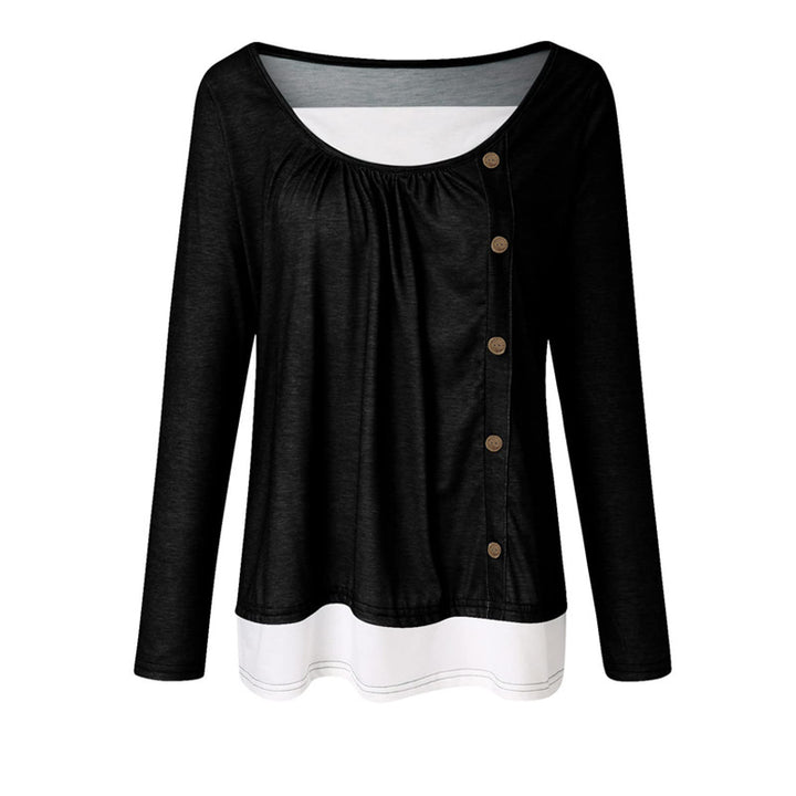 Women Long Sleeve Tunic with Decorative Button Placket and Layered Look Mune Fashion