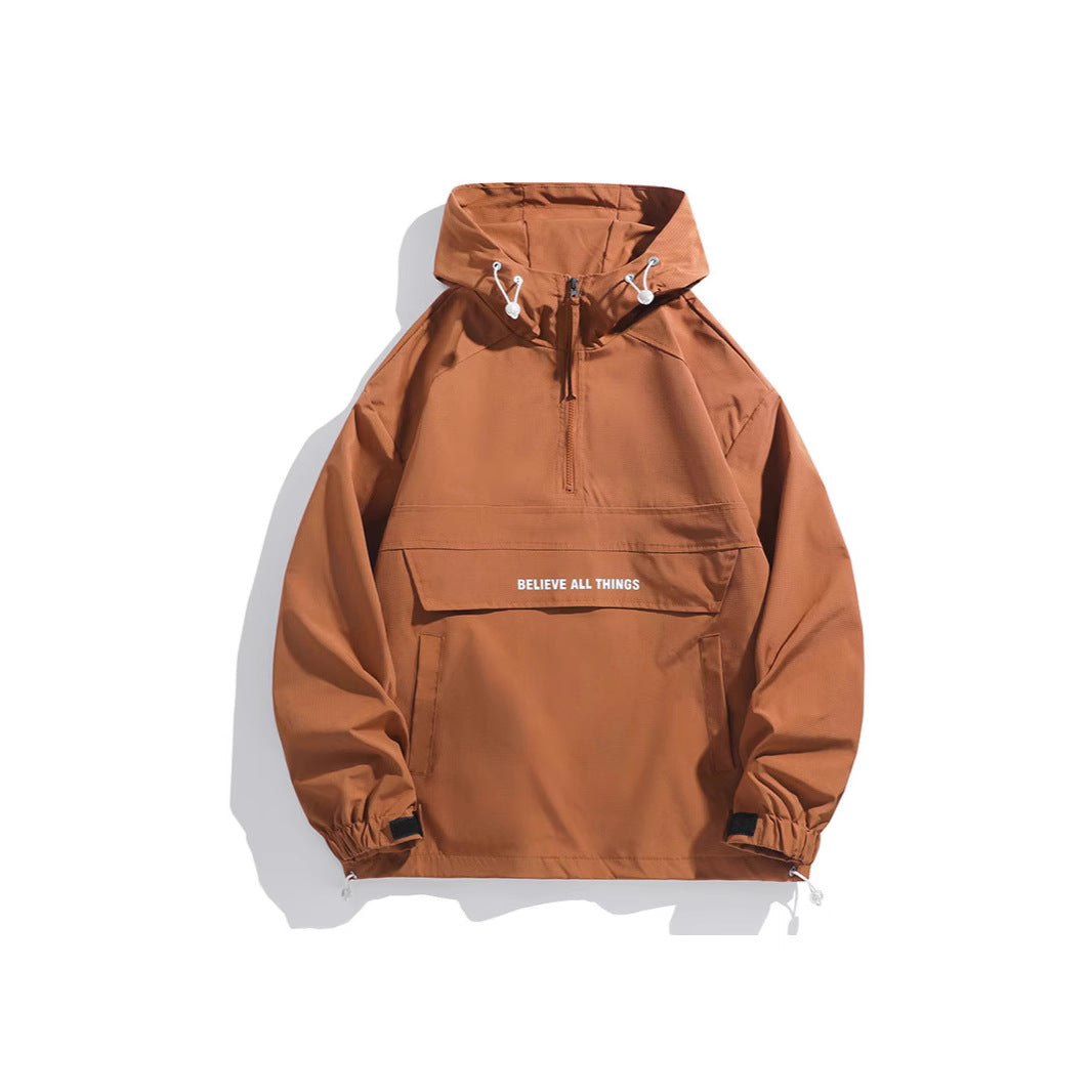 Men's hooded anorak with half zipper, kangaroo pocket and adjustable hem Mune Fashion