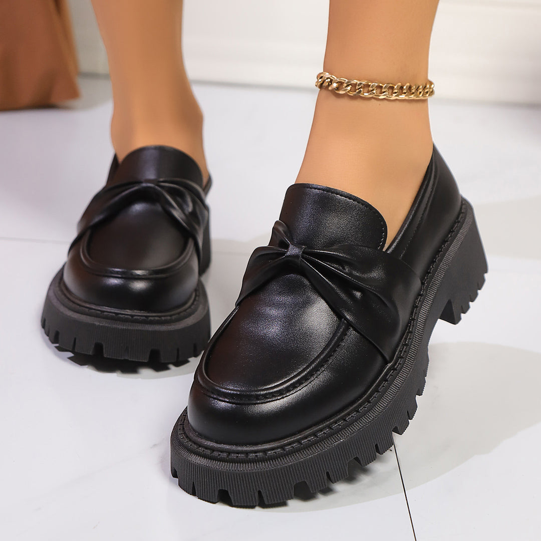 Women Chunky Platform Loafers with Rough Profile Sole and Padded Shaft Mune Fashion