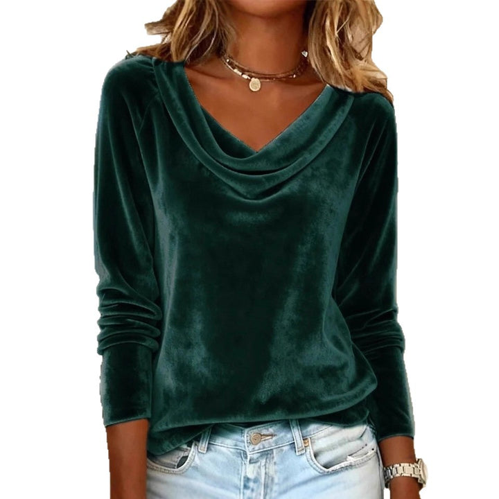 Women’s cozy velvet shirt with waterfall neckline and narrow sleeves Mune Fashion