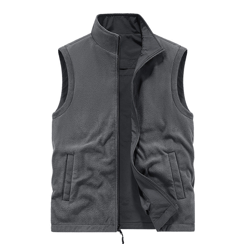 Men's Padded Utility Vest with Fleece Lining, Multiple Pockets and Standing Collar Mune Fashion