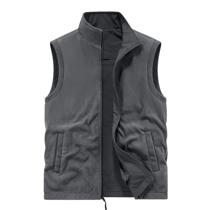 Men's Padded Utility Vest with Fleece Lining, Multiple Pockets and Standing Collar Mune Fashion