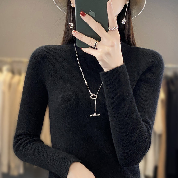 Women's Slim Fine Knit Mock Neck Sweater made of fine Angora Blend Mune Fashion