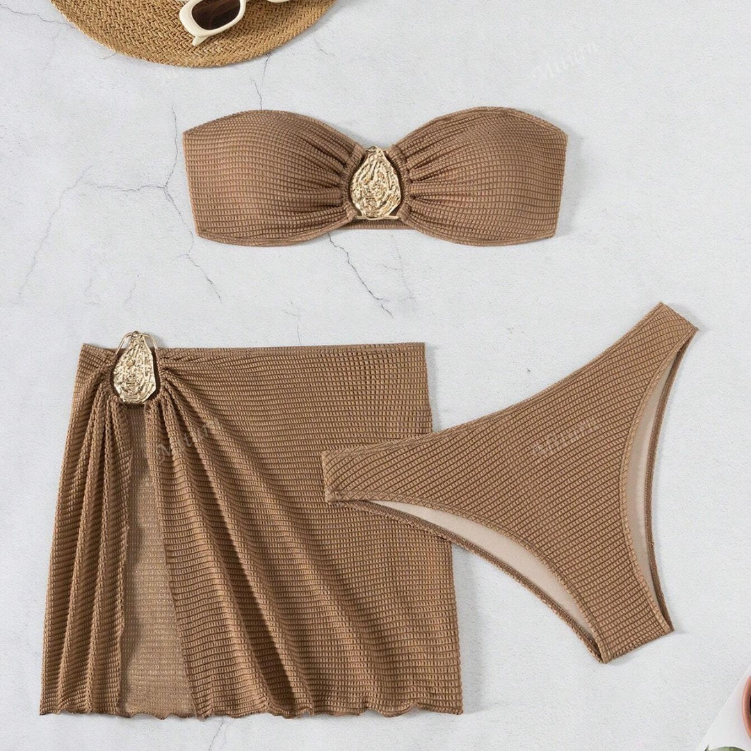 Women's bikini set with decorated wrap skirt and elegant bandeau top Mune Fashion