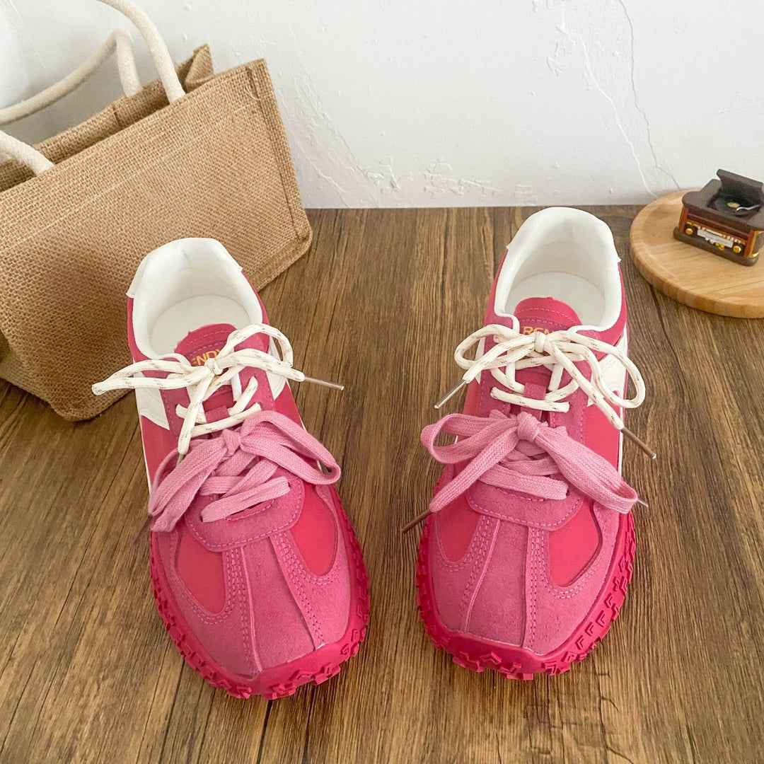 Ladies fashion sneaker with chunky traction sole and material mix of suede and smooth leather Mune Fashion