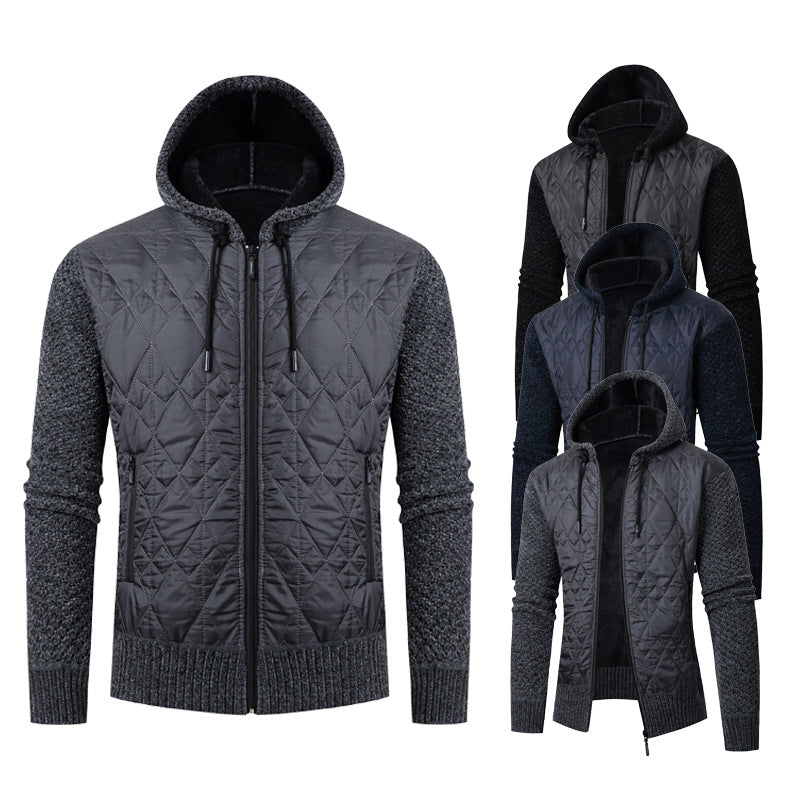 Men's quilted hooded jacket with padded front, knitted sleeves and teddy lining Mune Fashion