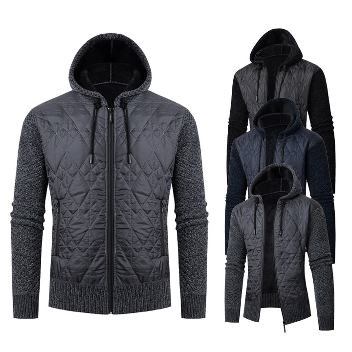 Men's quilted hooded jacket with padded front, knitted sleeves and teddy lining Mune Fashion