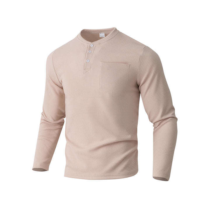 Men's long sleeve Henley with waffle structure and chest pocket thermal long sleeve shirt Mune Fashion