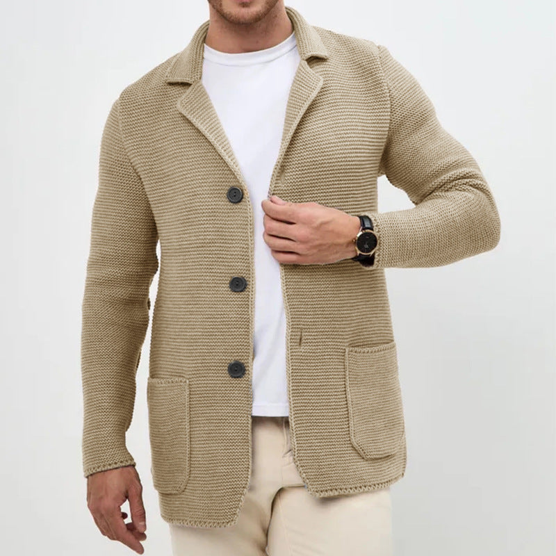Men's chunky knit cardigan with shawl collar and patch pockets Mune Fashion