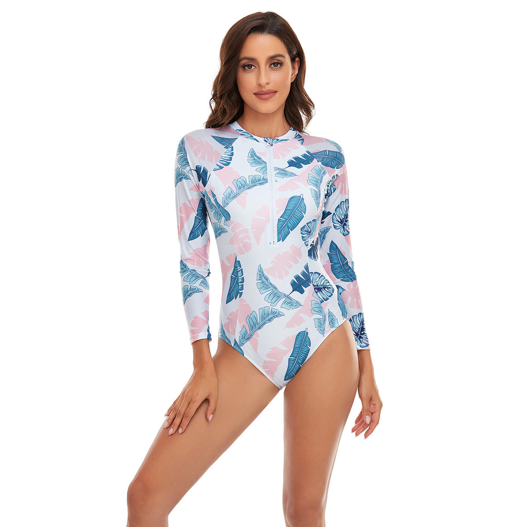 Women’s Sporty Long Sleeve Swimsuit with Floral Pattern Mune Fashion